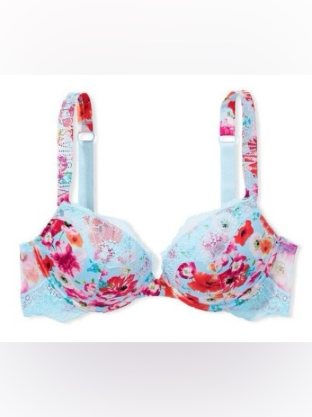 Victoria's Secret Very Sexy Shine Strap Push-Up Bra Blue Red Floral